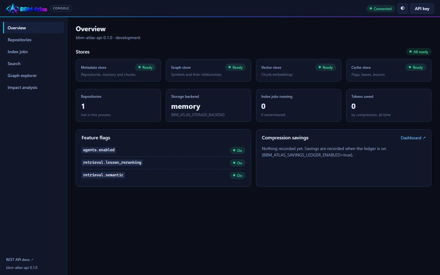 The BBM-Atlas web console's overview view
